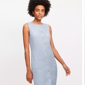 The Loft Linen Blend Sleeveless Blue Dress
